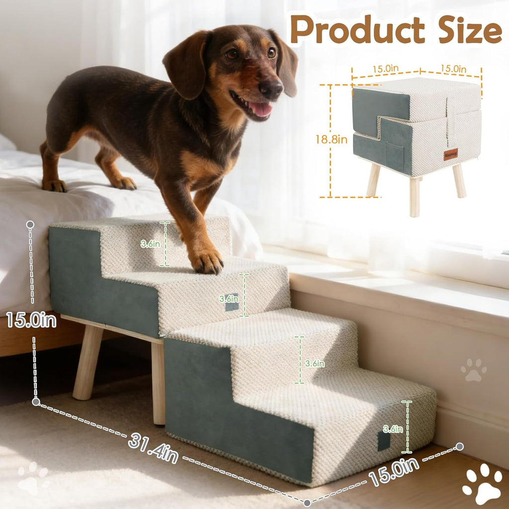 Dog Stairs 4 Step Foldable Pet Steps Ottoman Ramp for Couch Bed