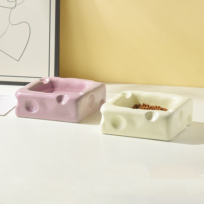 Creative Cheese-shaped Ceramic Bowl Cute Cat Food Dish