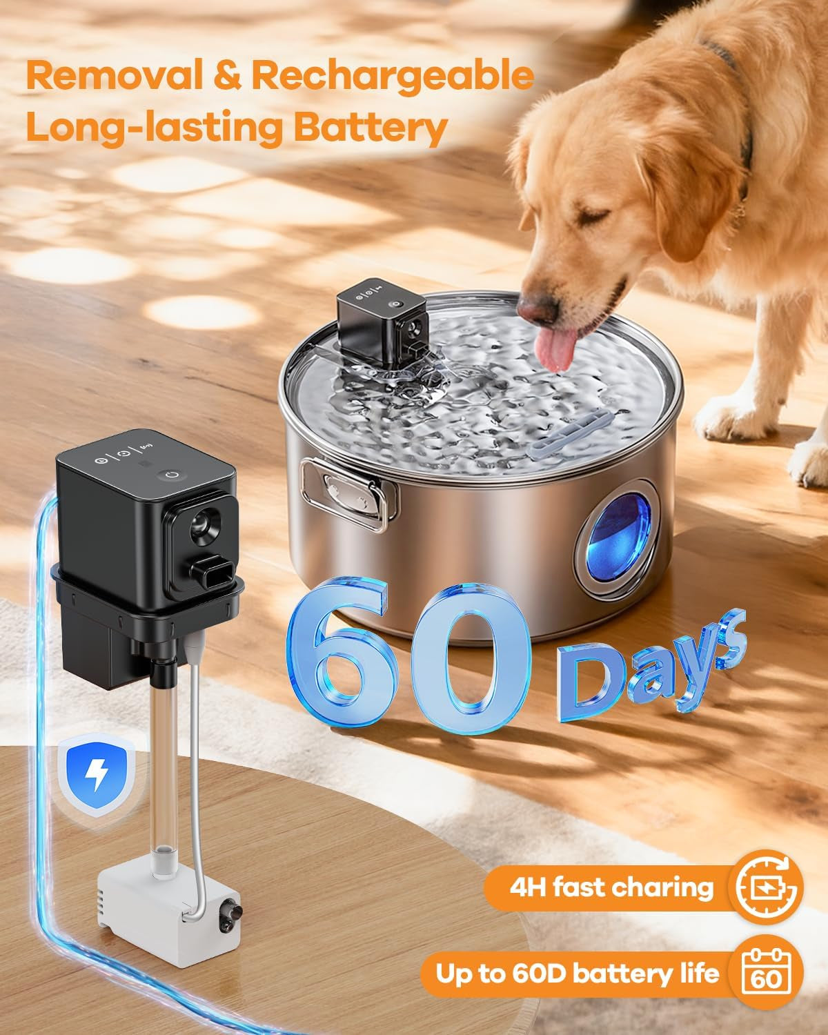Wireless Dog Water Fountain Stainless Steel 3.4Gal Large Pet Fountain