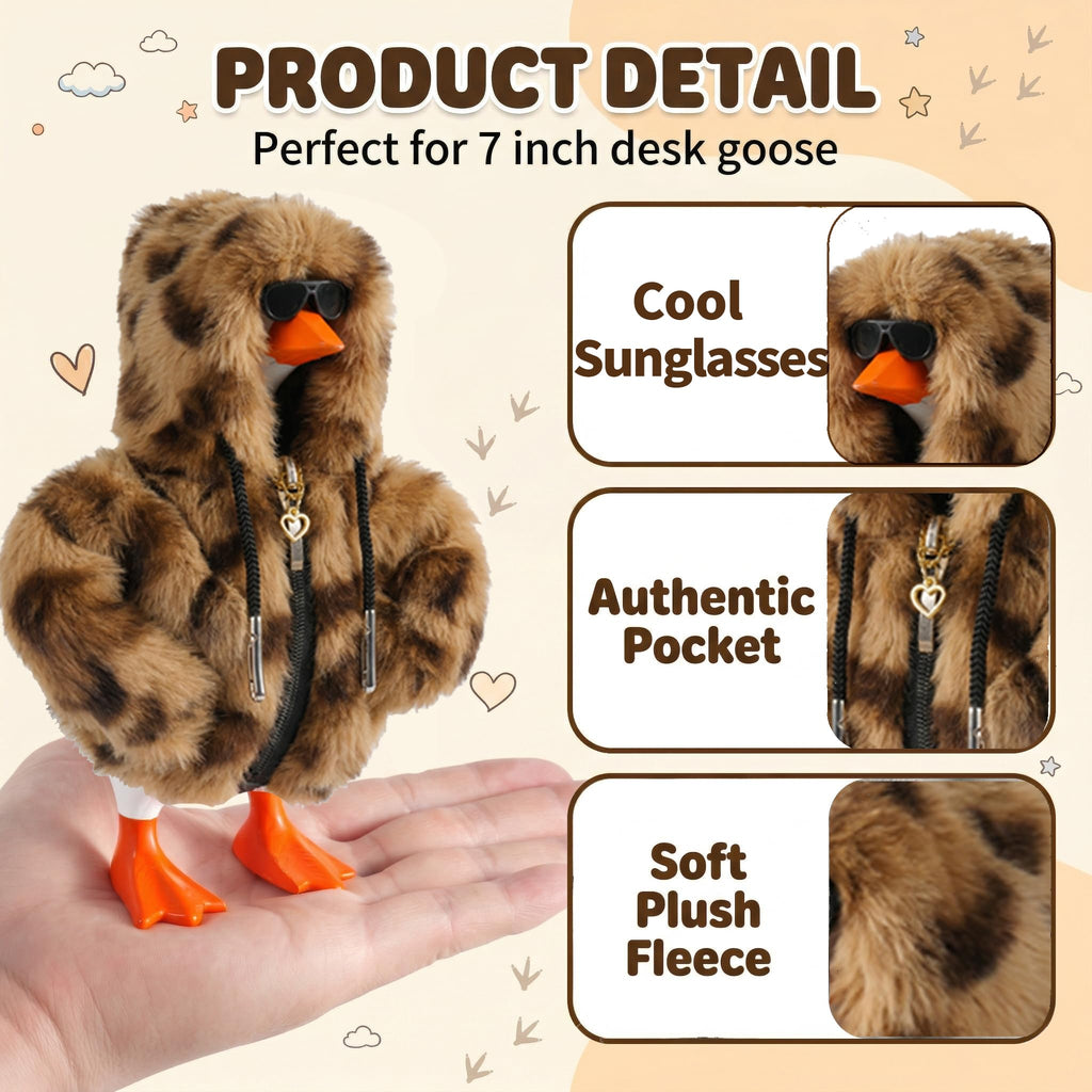 7inch Desk Goose Outfits, Desktop Goose Clothes With 1 Sunglasses & 1 Necklaces, Plush Hoodie Set For Magnetic Goose Statue