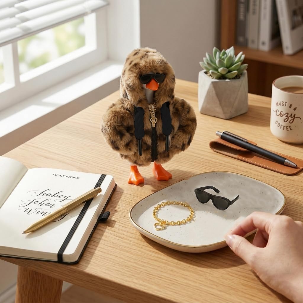 7inch Desk Goose Outfits, Desktop Goose Clothes With 1 Sunglasses & 1 Necklaces, Plush Hoodie Set For Magnetic Goose Statue