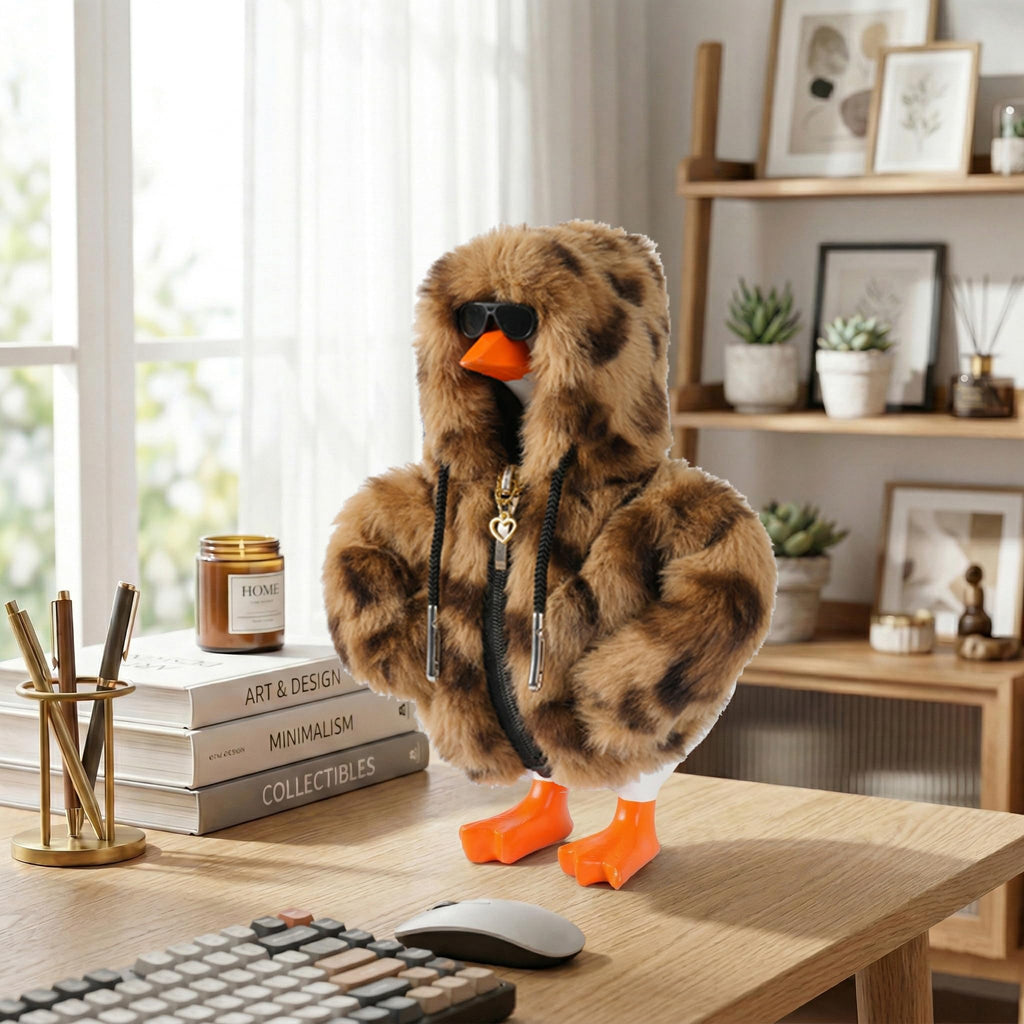 7inch Desk Goose Outfits, Desktop Goose Clothes With 1 Sunglasses & 1 Necklaces, Plush Hoodie Set For Magnetic Goose Statue