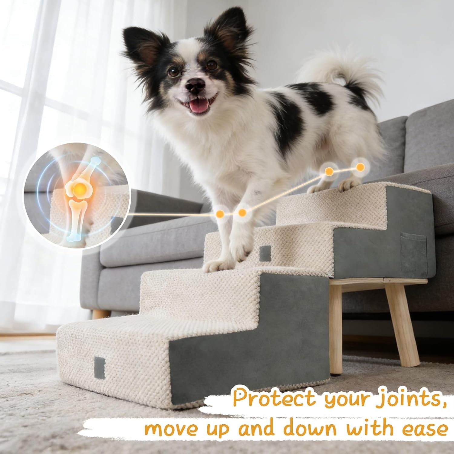 Dog Stairs 4 Step Foldable Pet Steps Ottoman Ramp for Couch Bed