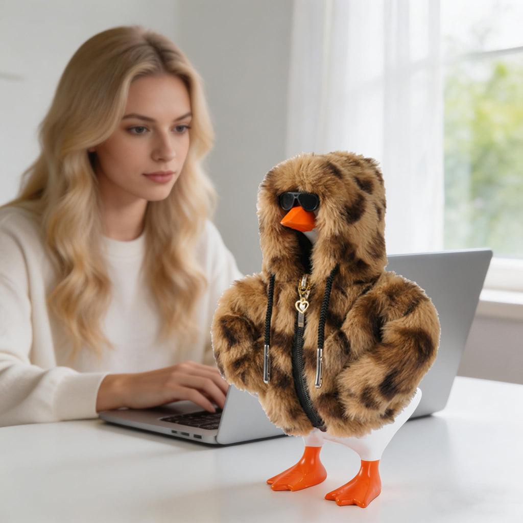 7inch Desk Goose Outfits, Desktop Goose Clothes With 1 Sunglasses & 1 Necklaces, Plush Hoodie Set For Magnetic Goose Statue