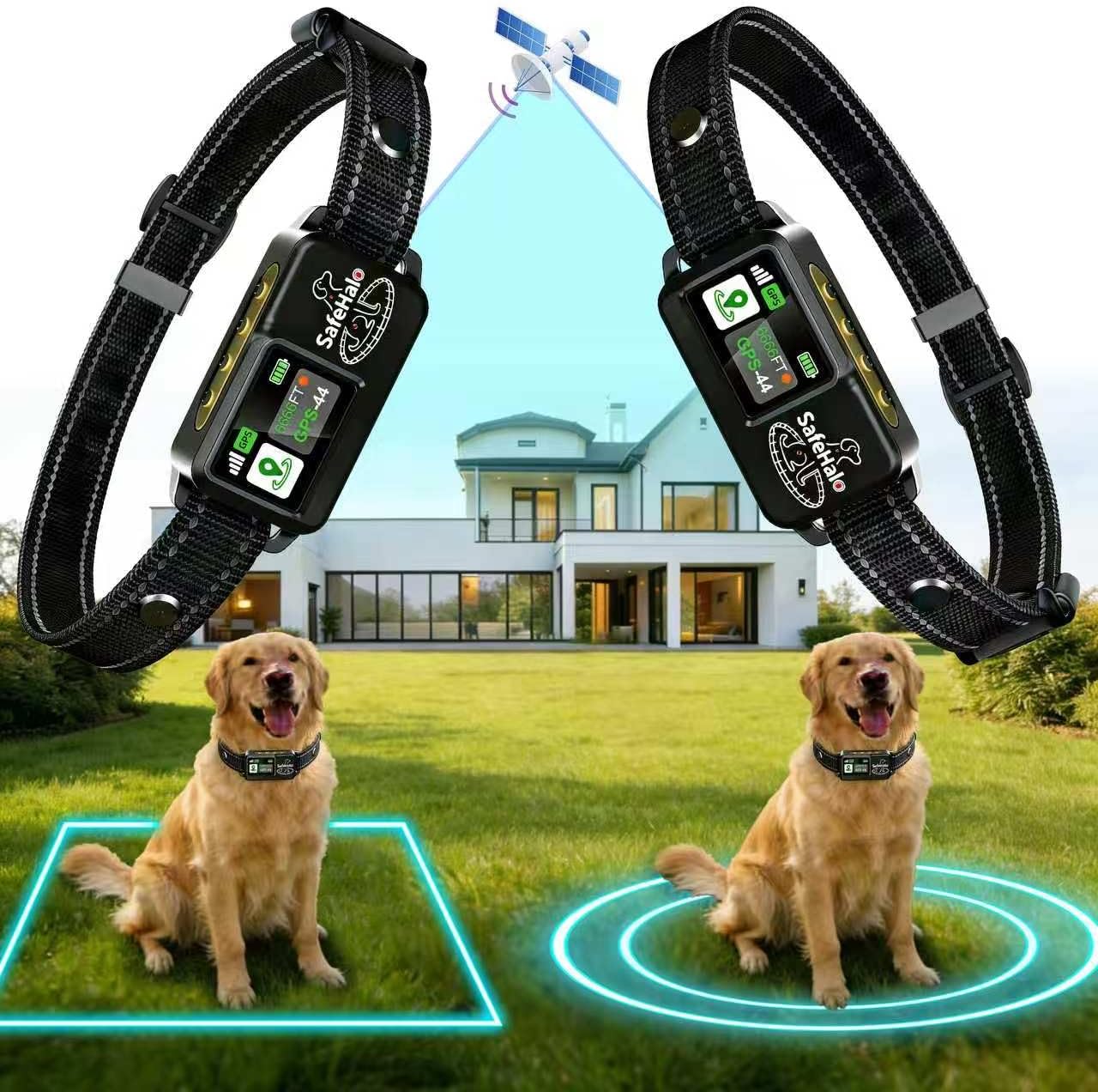 GPS Wireless Dog Fence System Waterproof Rechargeable for up to 2 Dogs