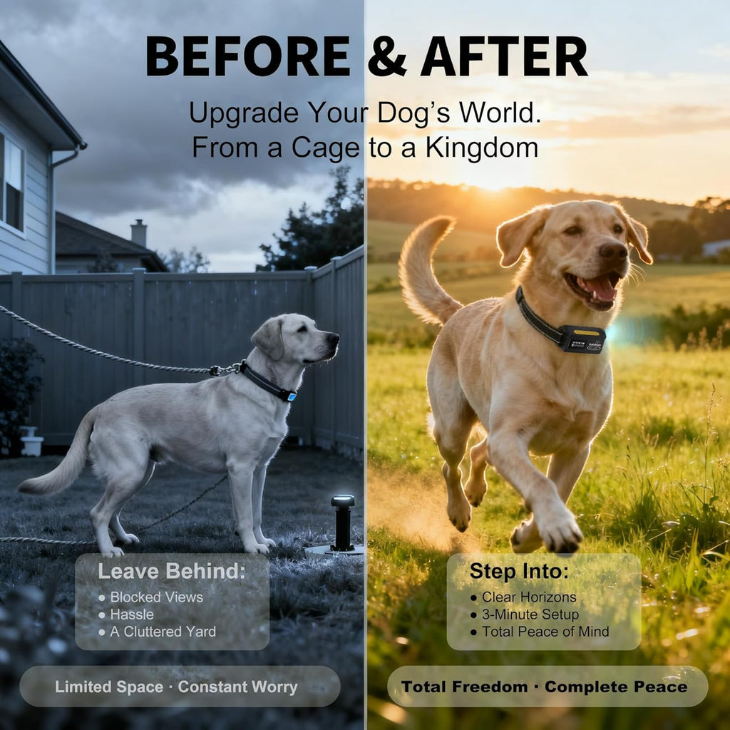 GPS Wireless Dog Fence System Waterproof Rechargeable for up to 2 Dogs