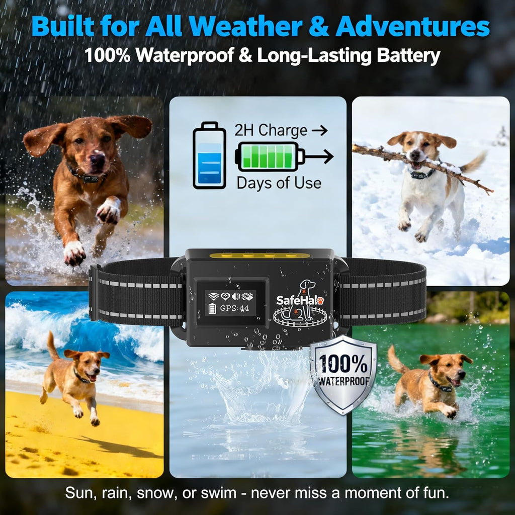 GPS Wireless Dog Fence System Waterproof Rechargeable for up to 2 Dogs