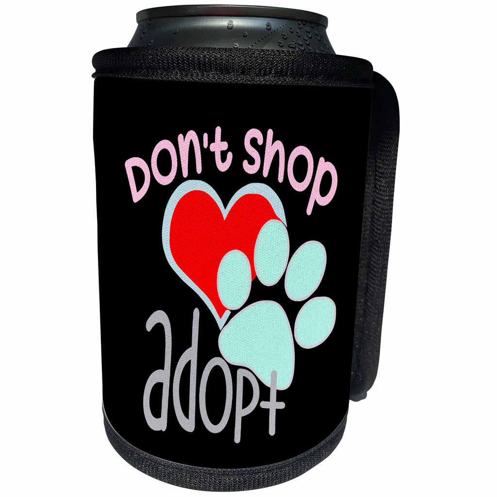 3dRose AMansMall Animal Typography - Do Not Shop Adopt a Pet, Paw Prints and Heart - Can Cooler Bottle Wrap (cc_313485)