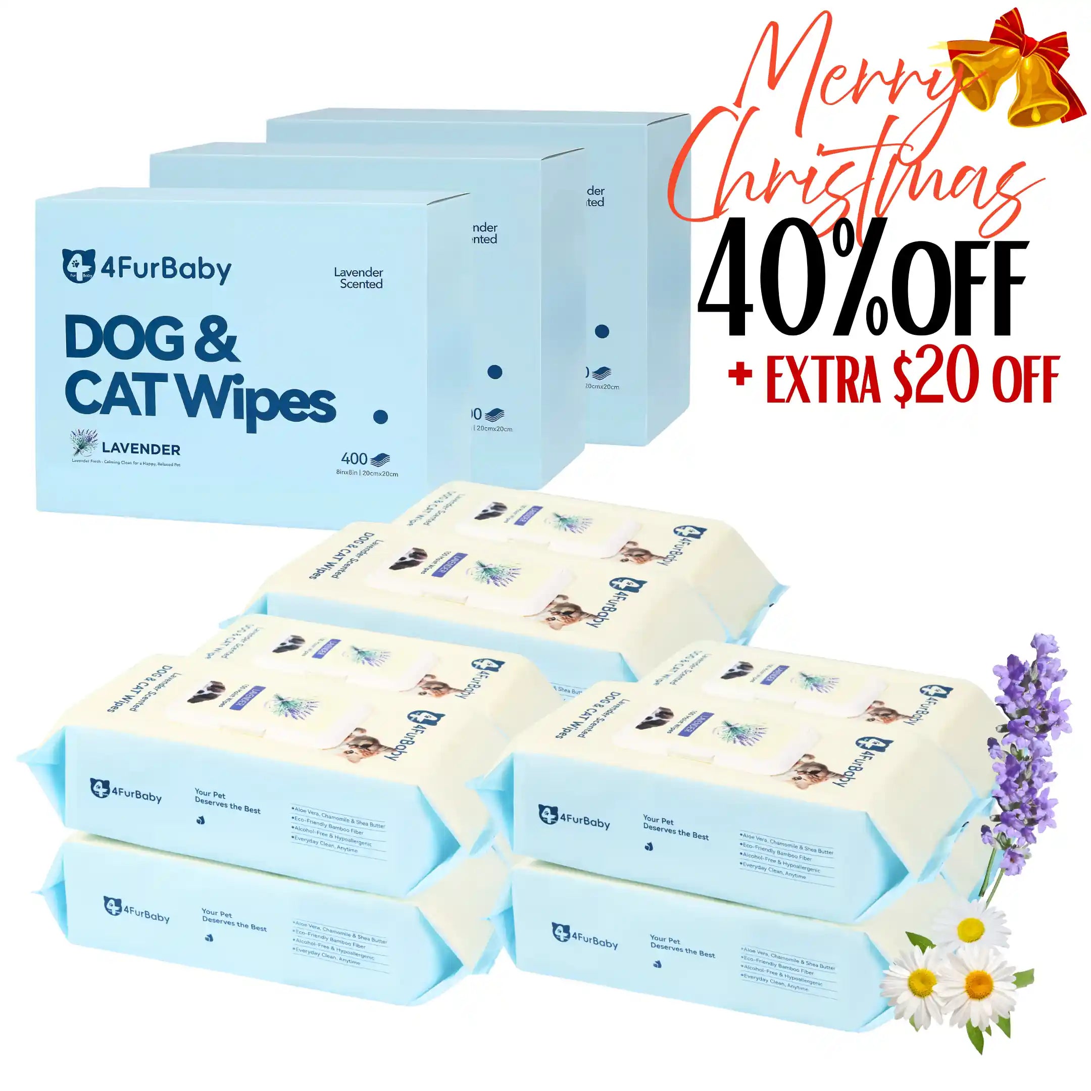 4FurBaby Dog & Cat Grooming Wipes, Plant-Based, Hypoallergenic, 400 Count