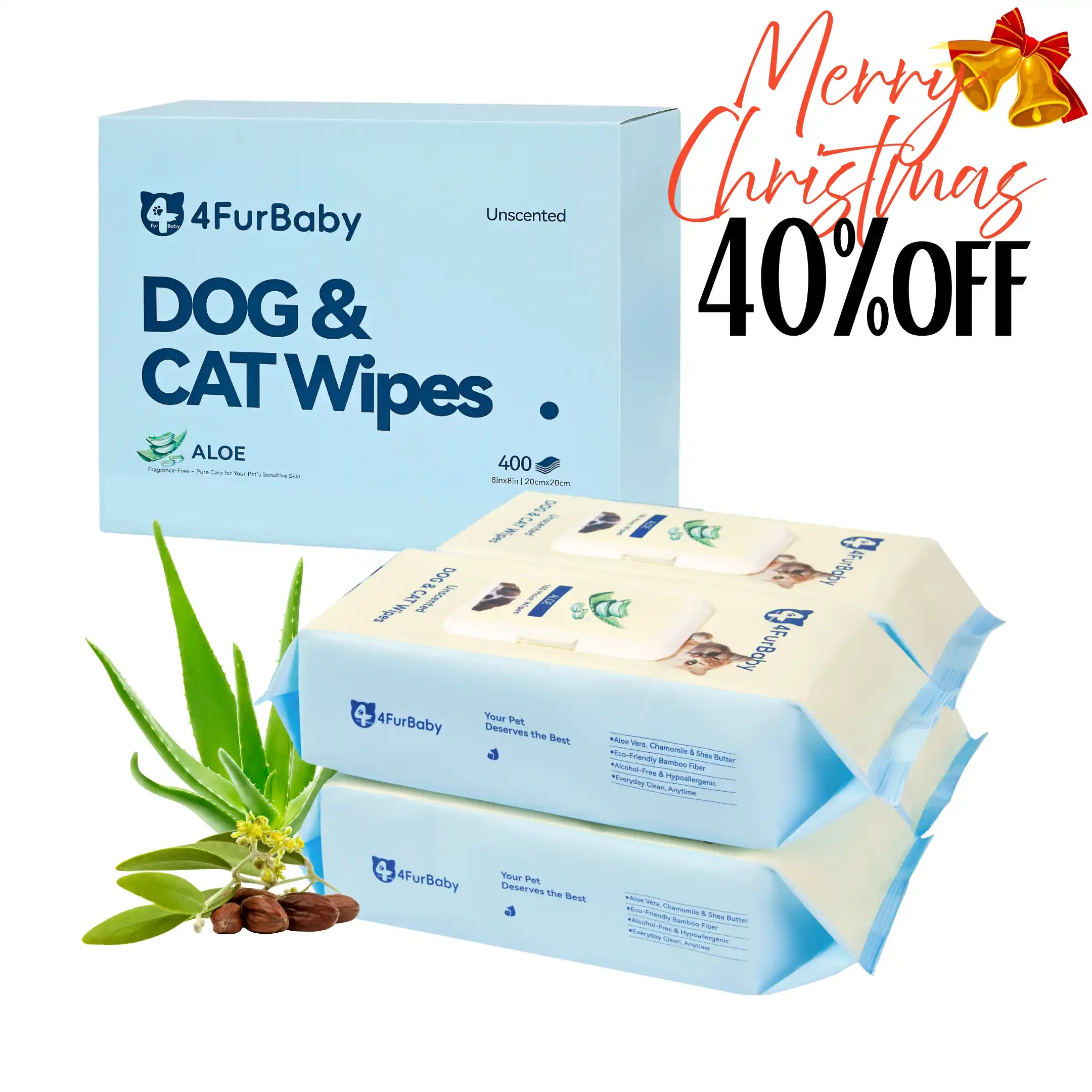 4FurBaby Dog & Cat Grooming Wipes, Plant-Based, Hypoallergenic, 400 Count