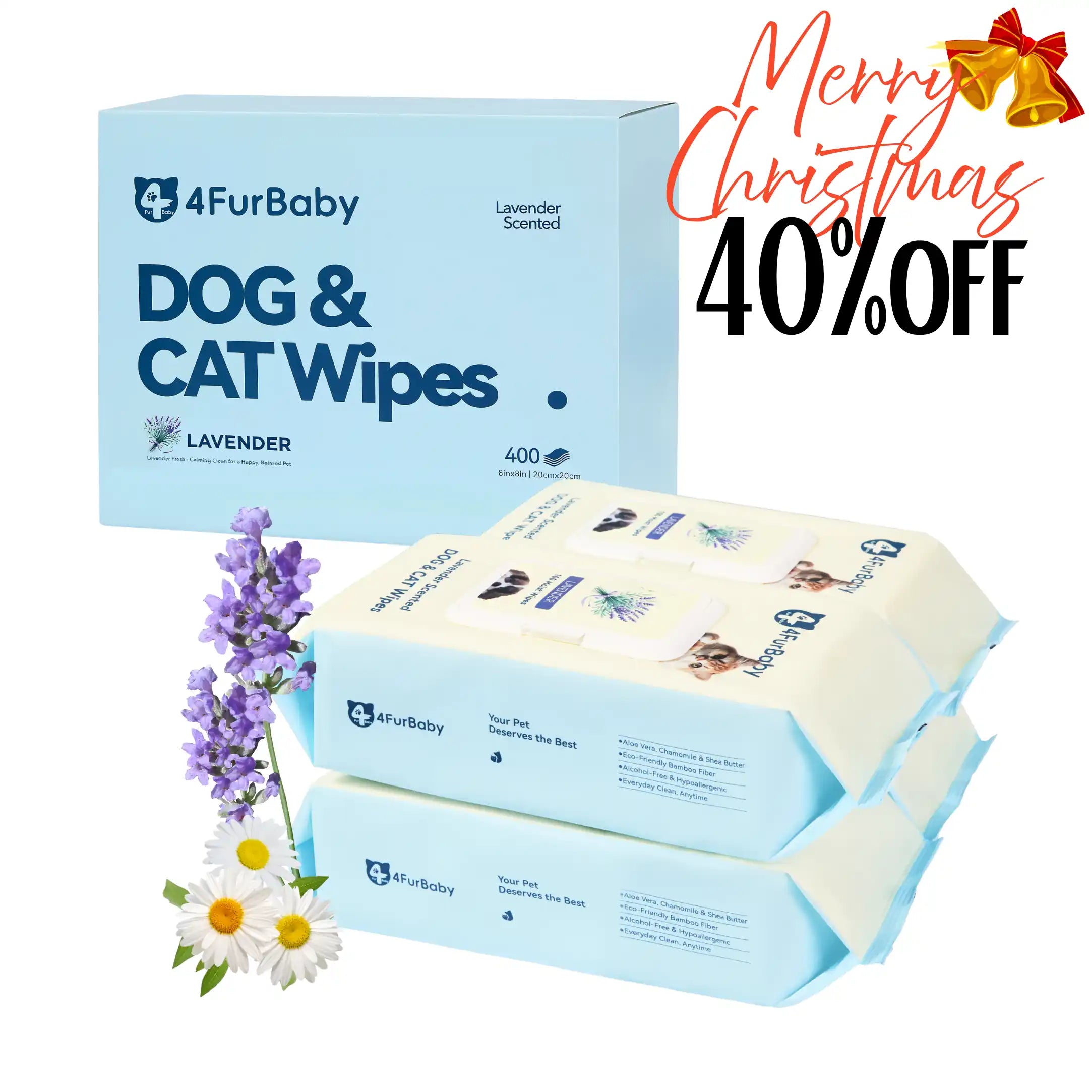 4FurBaby Dog & Cat Grooming Wipes, Plant-Based, Hypoallergenic, 400 Count