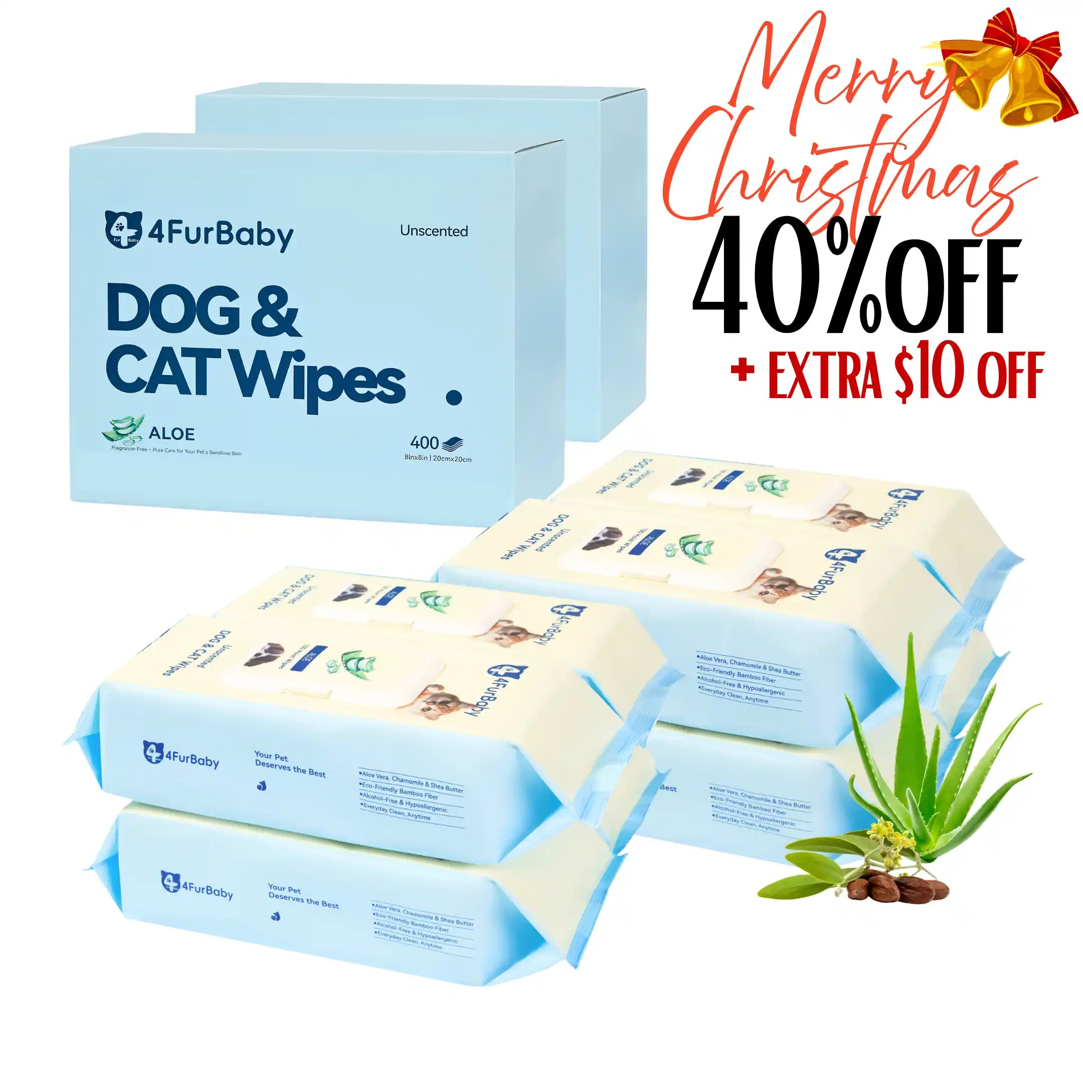 4FurBaby Dog & Cat Grooming Wipes, Plant-Based, Hypoallergenic, 400 Count