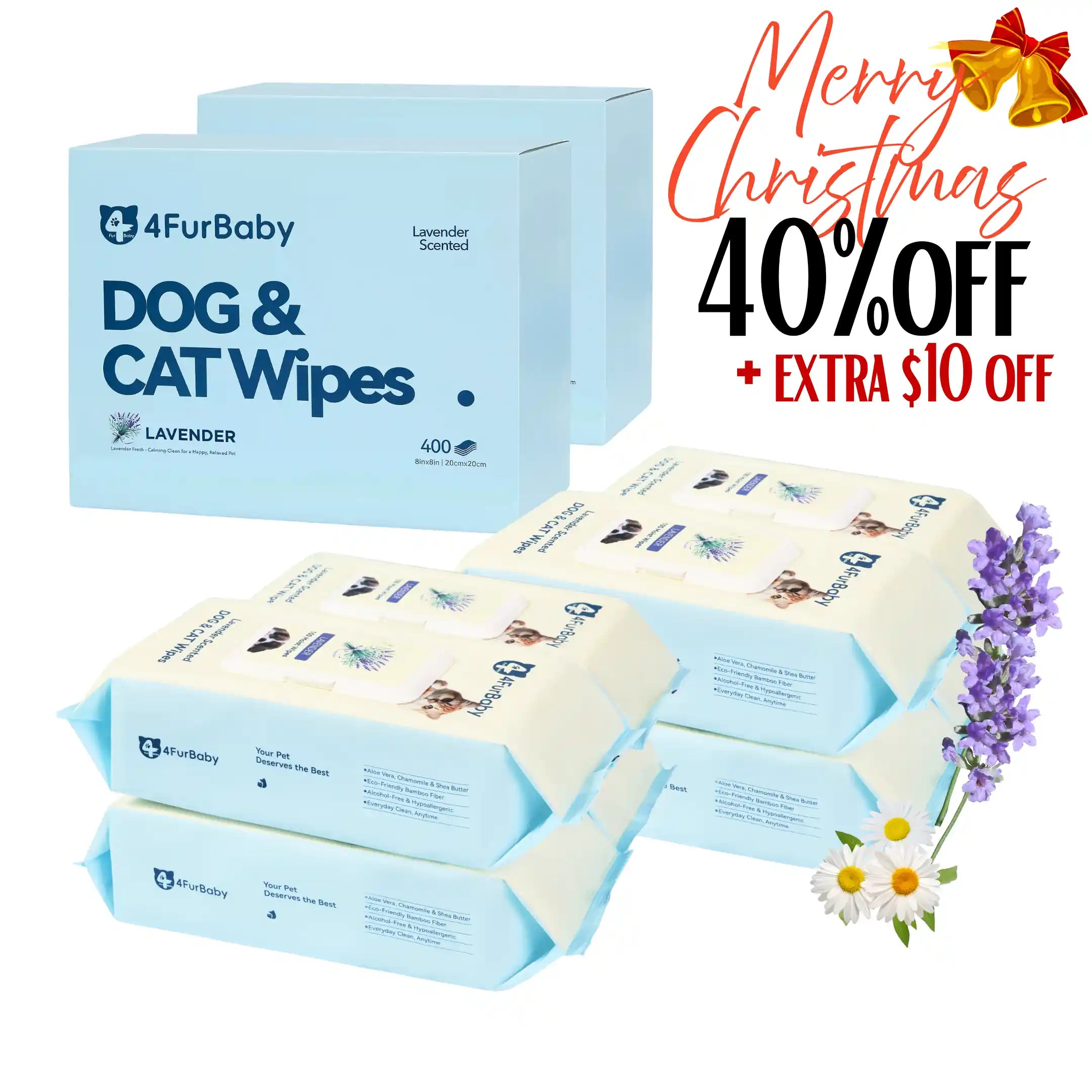 4FurBaby Dog & Cat Grooming Wipes, Plant-Based, Hypoallergenic, 400 Count