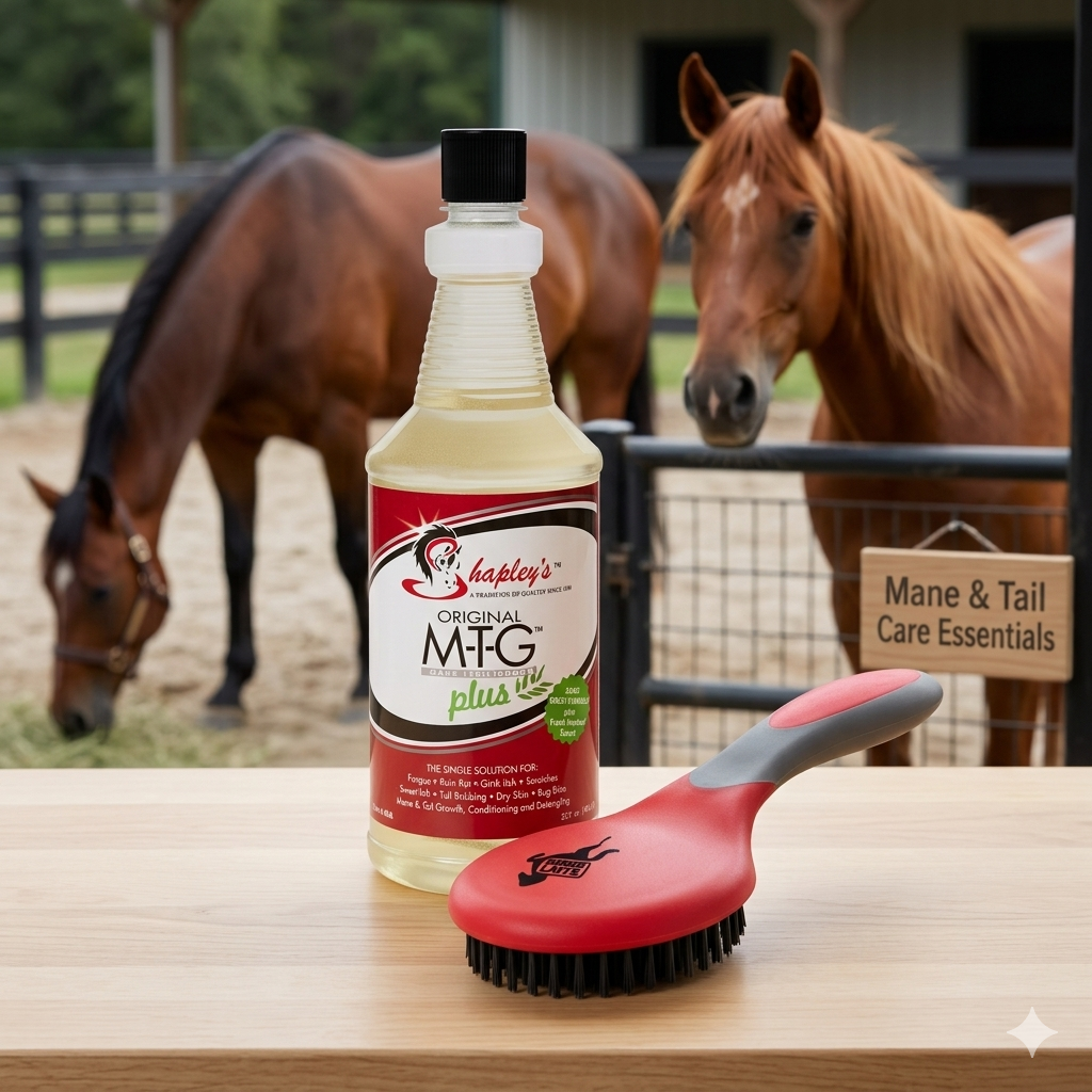 Happy Horse Mane & Tail Brush + Shapley’s M-T-G Plus 32oz Equine Grooming Kit
