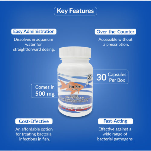 Fish Pen 500mg Capsules for Aquarium Fish – 30 Count – Water Care Support