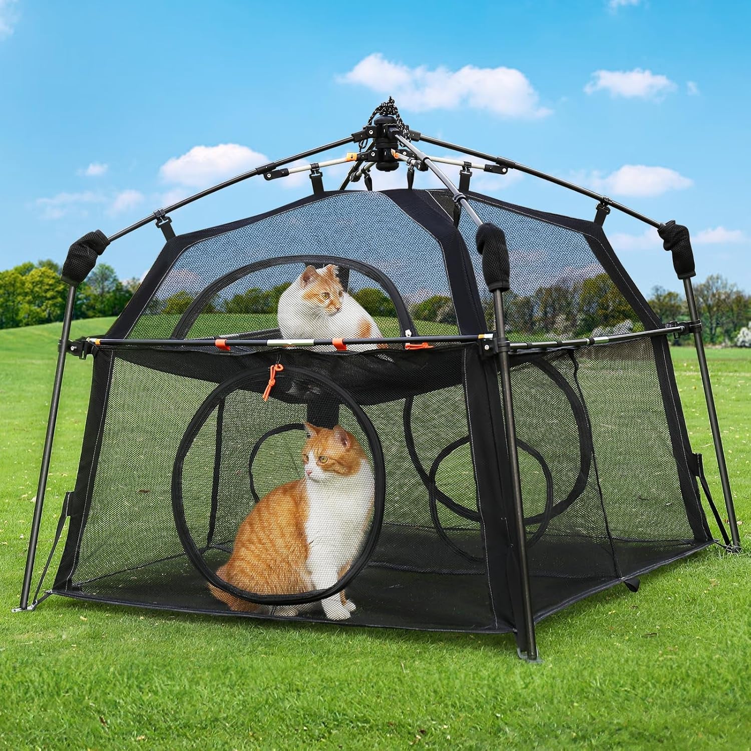 Extra Large Outdoor Catio Cat Enclosure Foldable 2 Tier Cat Tent Playpen