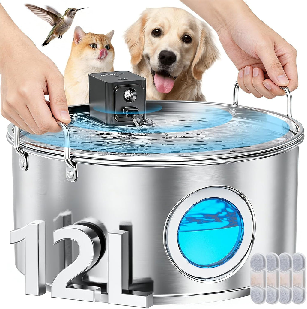 Wireless Dog Water Fountain Stainless Steel 3.4Gal Large Pet Fountain